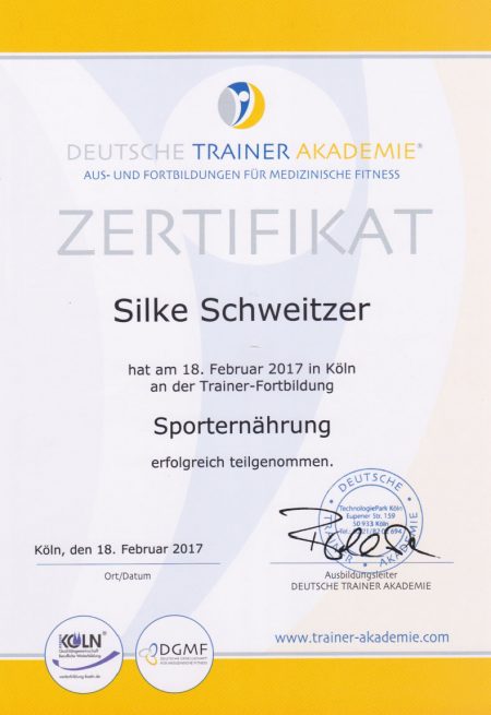 Zertifikat der Deutschen Trainerakademie - Sporternährung