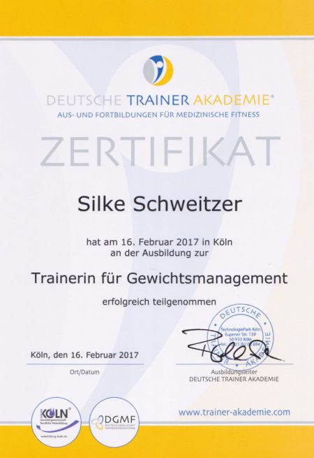 Zertifikat der Deutschen Trainerakademie - Gewichtsmanagement